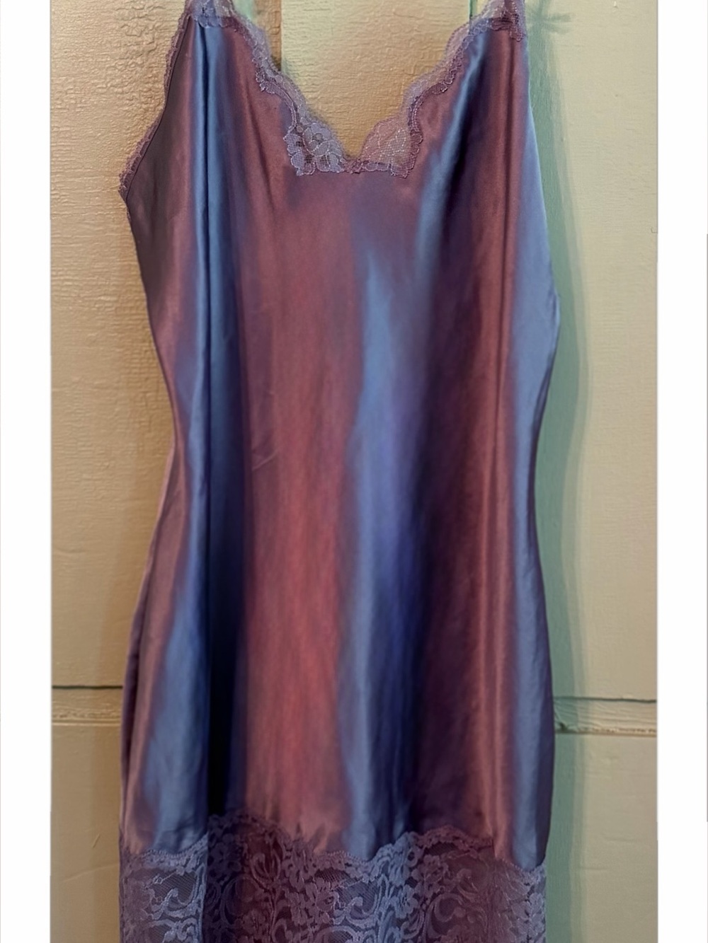 Vintage VS Purple Satin Full Slip Lace Bow Sheer Adjustable Strap Size S